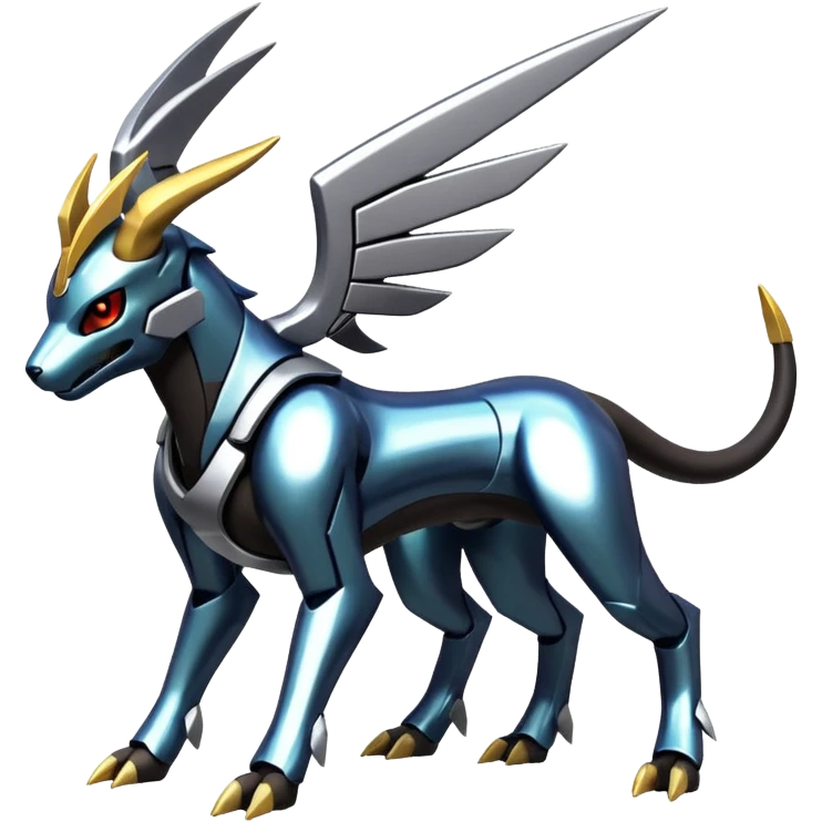 Futuristic Shiny Metallic Alloy Houndoom-Dialga-Genesect-Pokémon-Fakémon-hybrid-creature emoji