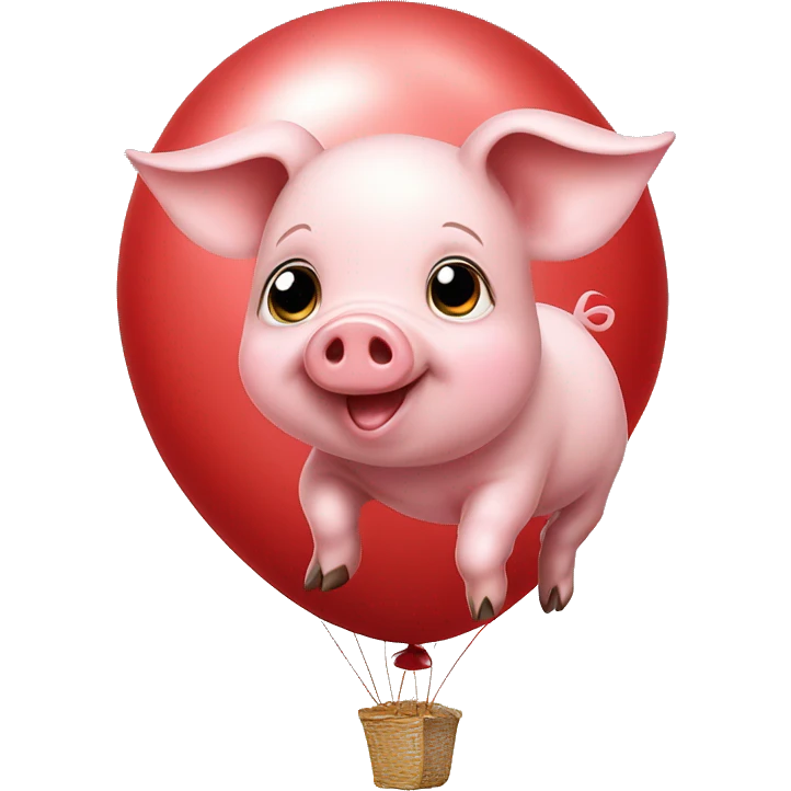 Baby pig flying on a red balloon  emoji
