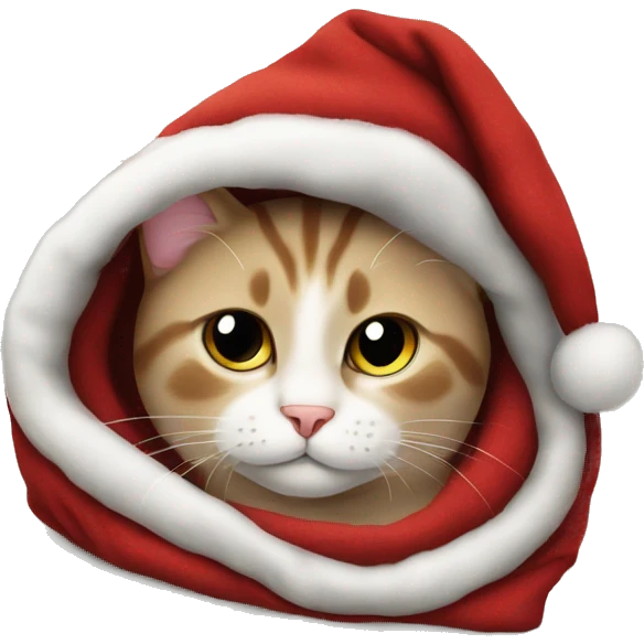 cat snuggeled into christmas blanket emoji