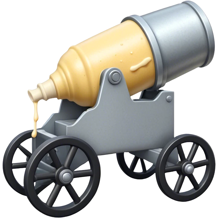 Cannon on wheels that has some mayonnaise dripping out of the front emoji