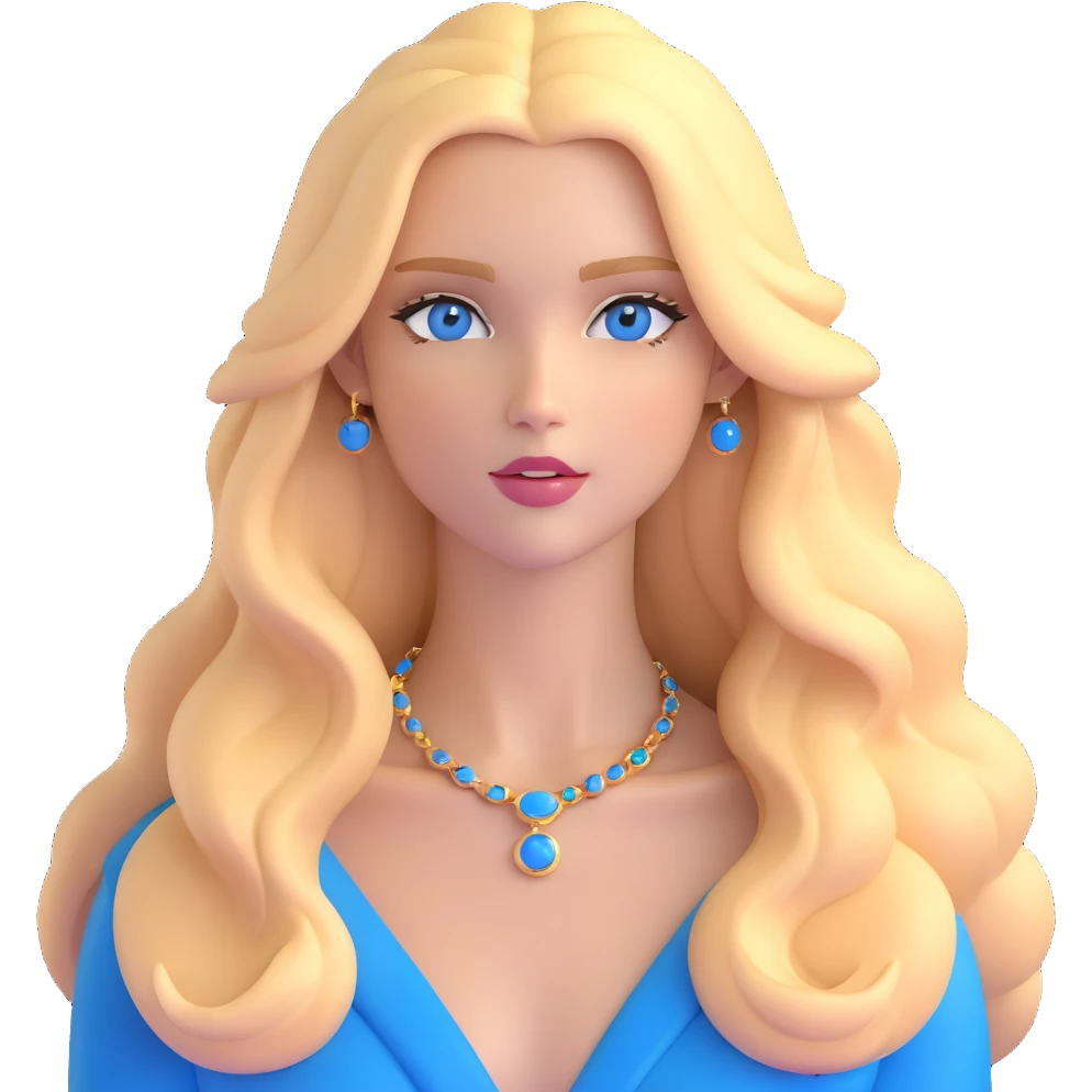 Sophisticated blonde European supermodel with long golden hair, striking blue eyes, high fashion pose emoji