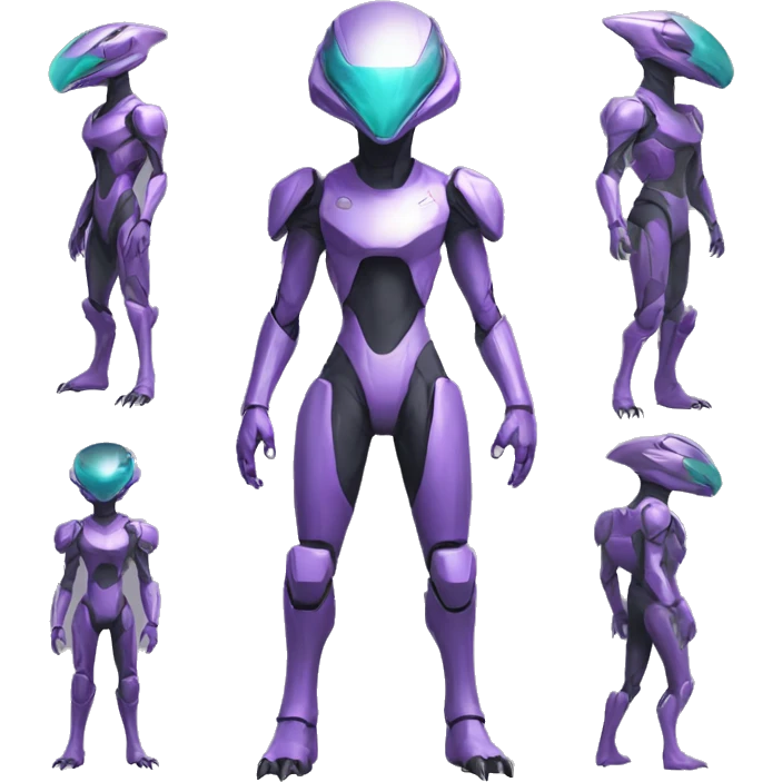 A Reptile-Raptor-Genesect-Mewtwo-Fakémon with a futuristic visor-helmet and wearing a techwear-suit Full Body emoji
