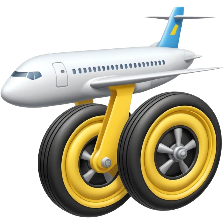 Isometric view of airplane landing gear in emoji style — one inflated, puffy wheel with a strut, soft 3D look, rounded shapes, clean and cartoon-like emoji