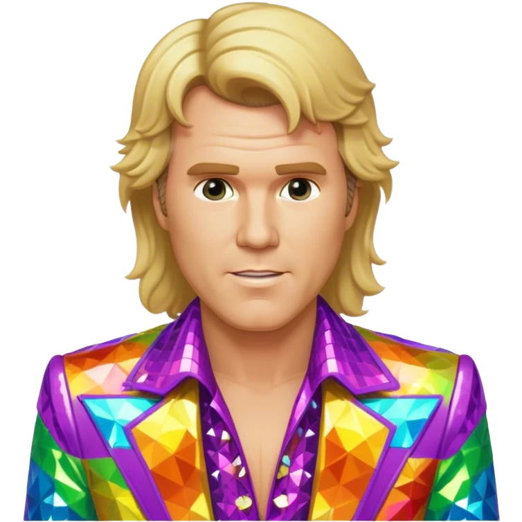 will ferrel realistic, with long blonde straight hair, disco outfit emoji