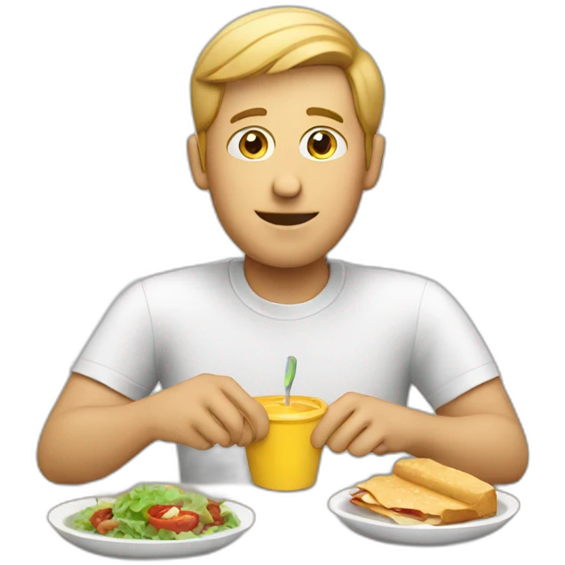 white man eating lunch with laptop emoji