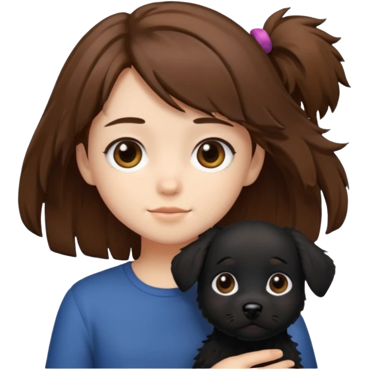 chibi teen with brown hair and her BLAck dog whos scruffy emoji