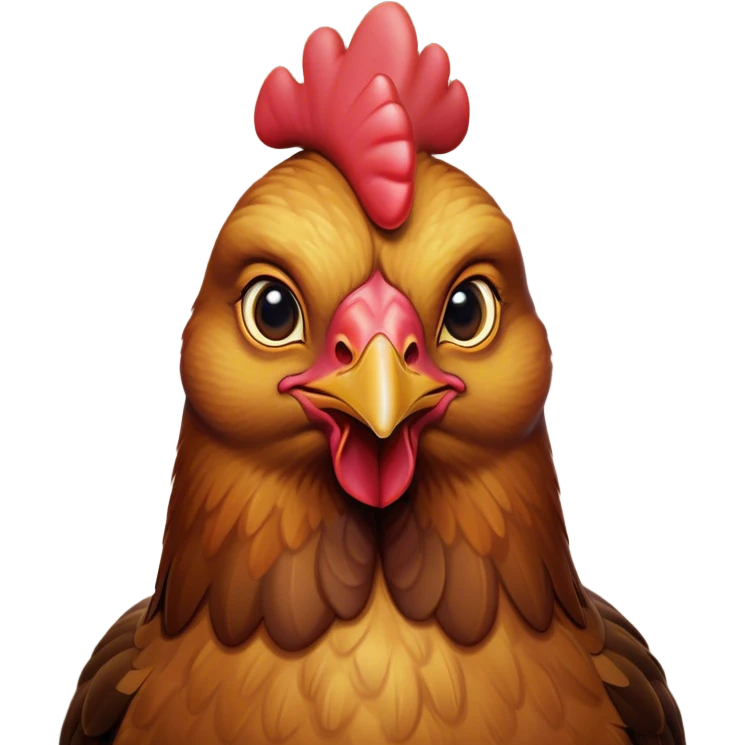Cinematic Noble Brown Chicken Portrait Emoji, Poised and regal, with a compact, sturdy build and a warm, well-groomed brown plumage, deep-set soulful beady eyes, Simplified yet sharp and sophisticated features, highly detailed, glowing with a soft, dignified glow, high shine, intelligent and earthy, stylized with an air of rustic elegance, focused and attentive, soft glowing outline, capturing the essence of a watchful and confident fowl, so majestic it feels as though it could strut out of the screen with effortless authority! emoji
