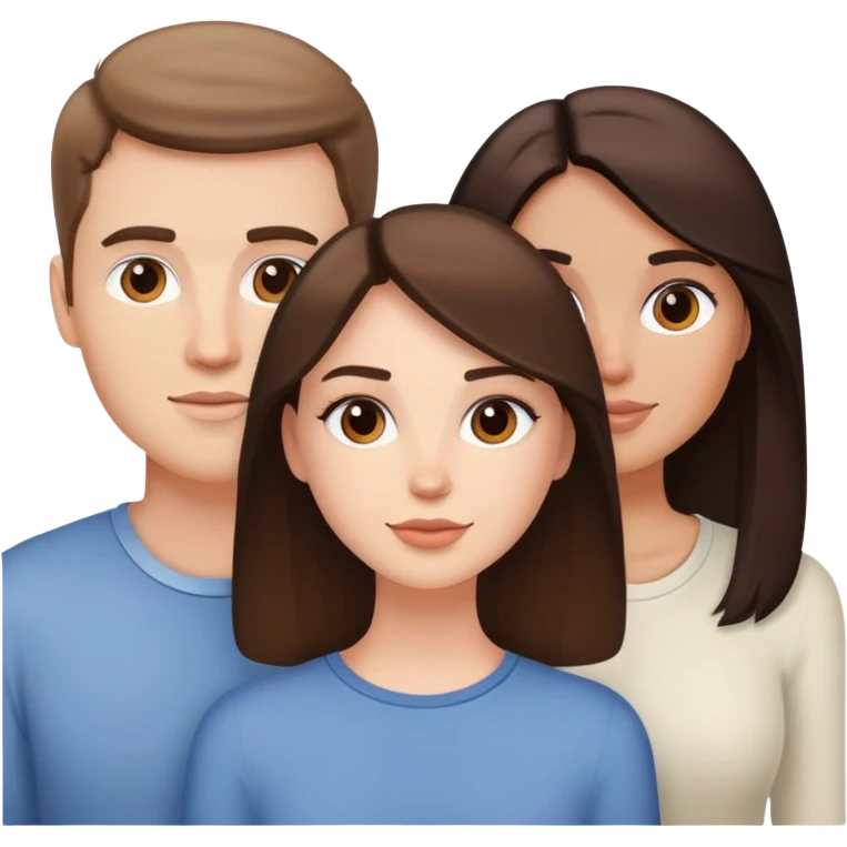 Two white, brunette girls and a white guy friends emoji