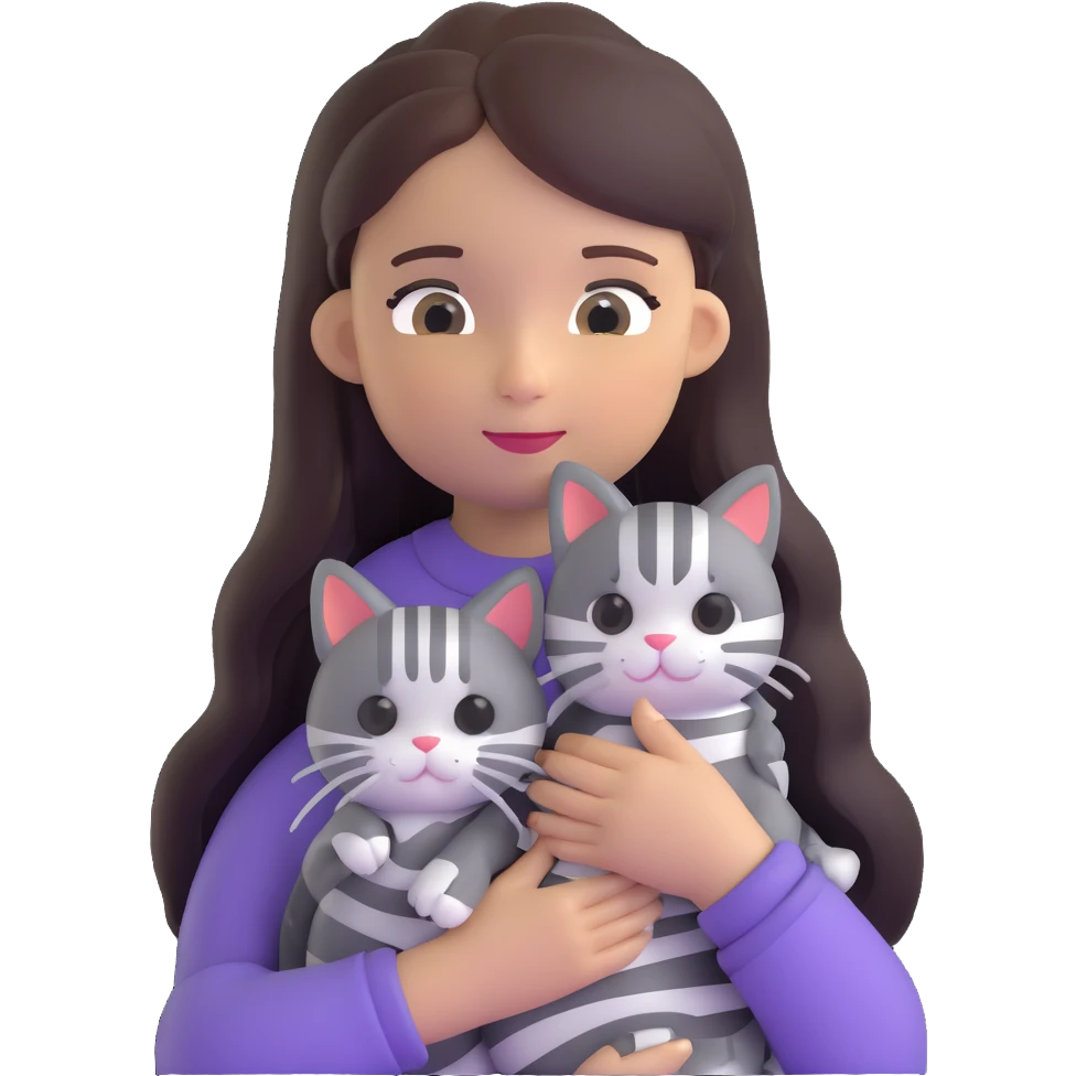 girl with long hair holding a cat with silver stripes emoji