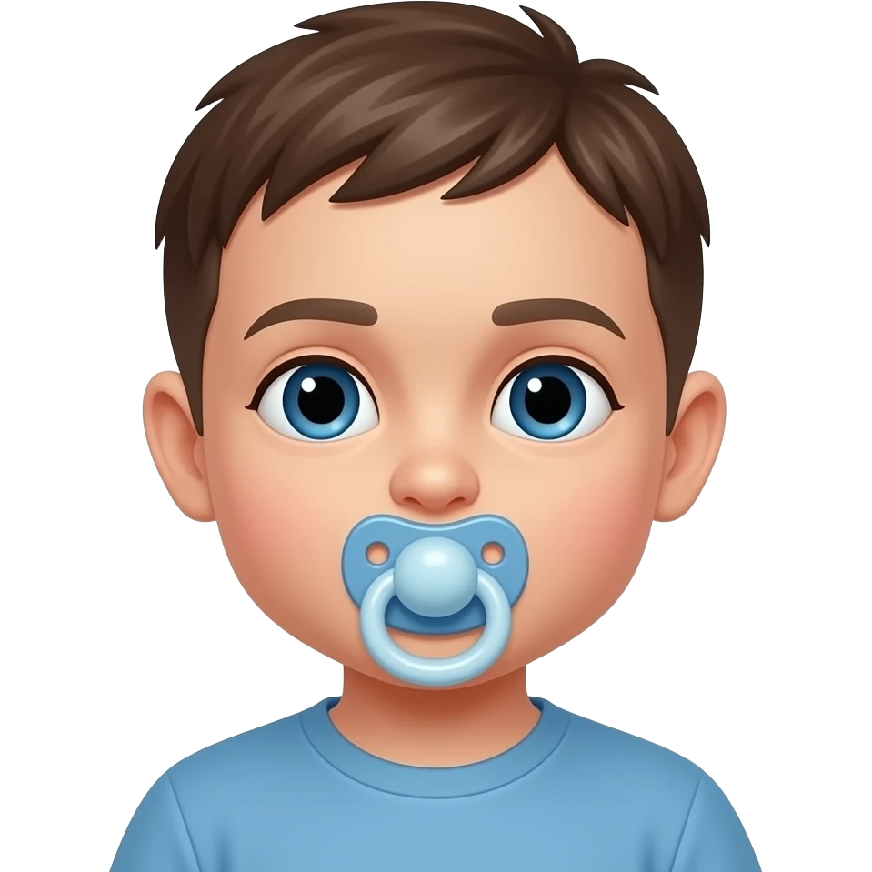 boy transforming into baby split face baby side has a soother emoji