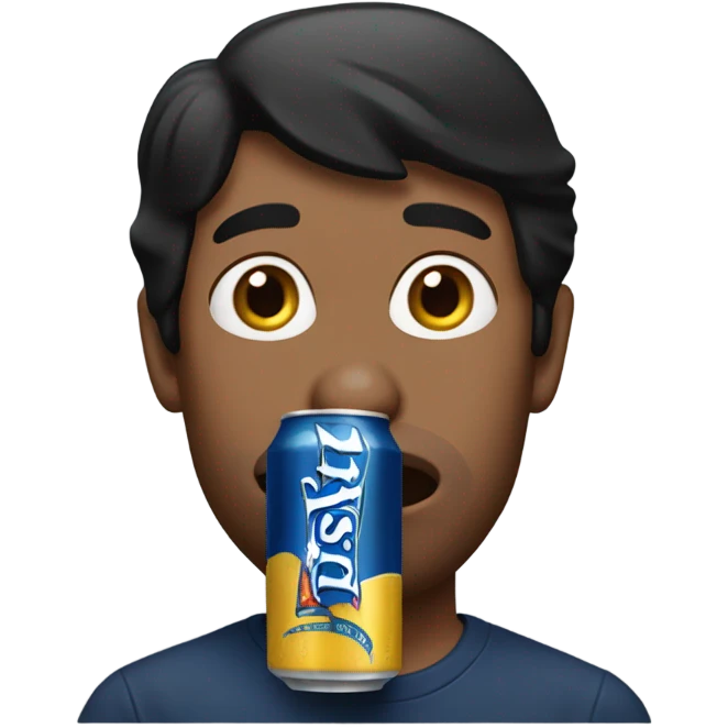 Black haired man drinking a Busch beer  in a can  emoji