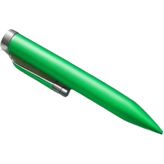 A chrome pen and a green notepad emoji