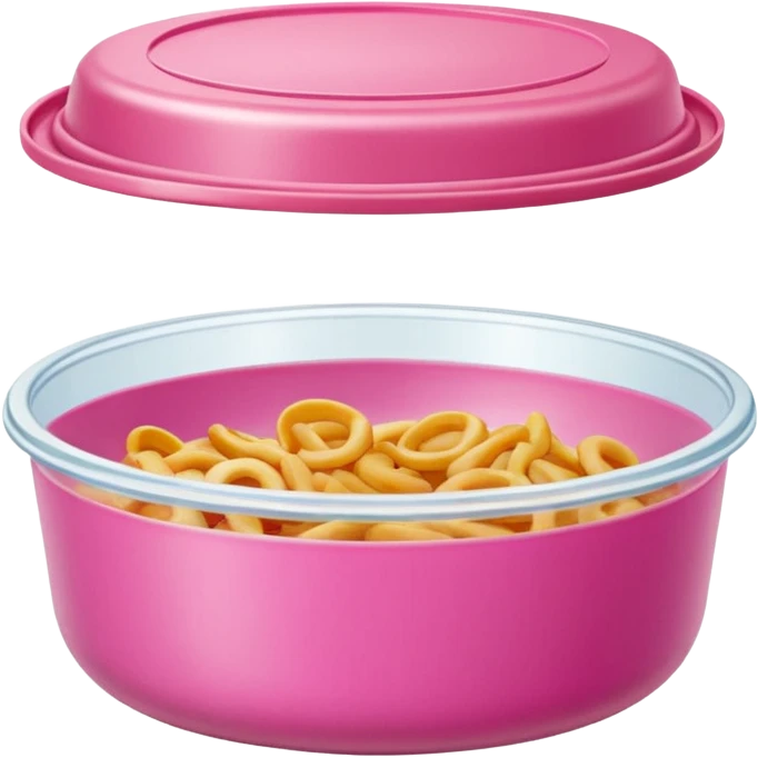leftover food bowl, with plastic cover on top. pink emoji