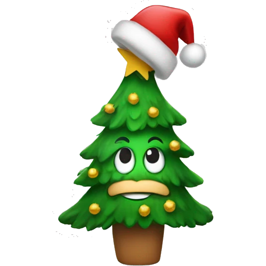 Christmas tree wearing a hat emoji