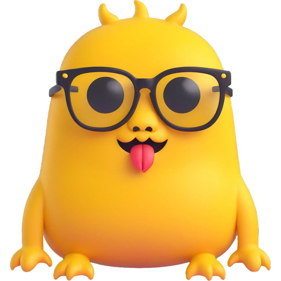 yellow monster with a big nostril wearing black glasses emoji