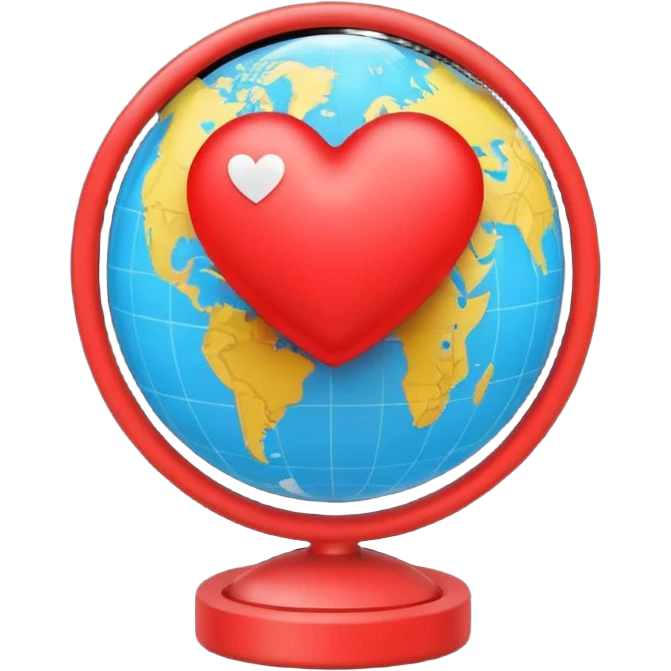A glowing heart wrapped around a small globe, symbolizing love for travel and the world. Modern emoji design, vivid yet soft colors, clean background. emoji