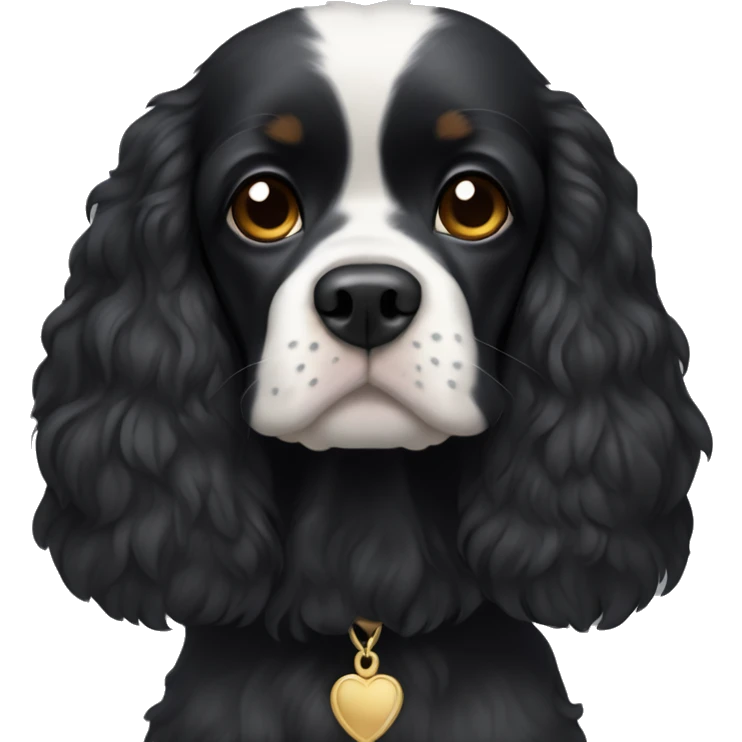 Small completely black king spaniel with black fur on face and white stripe on chest emoji