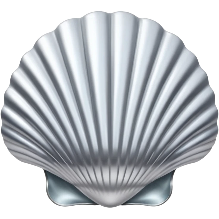 A seashell emoji made of polished silver chrome, smooth curved surface, reflective metallic highlights, elegant minimal design, iOS emoji style, centered, clean white background, soft lighting emoji