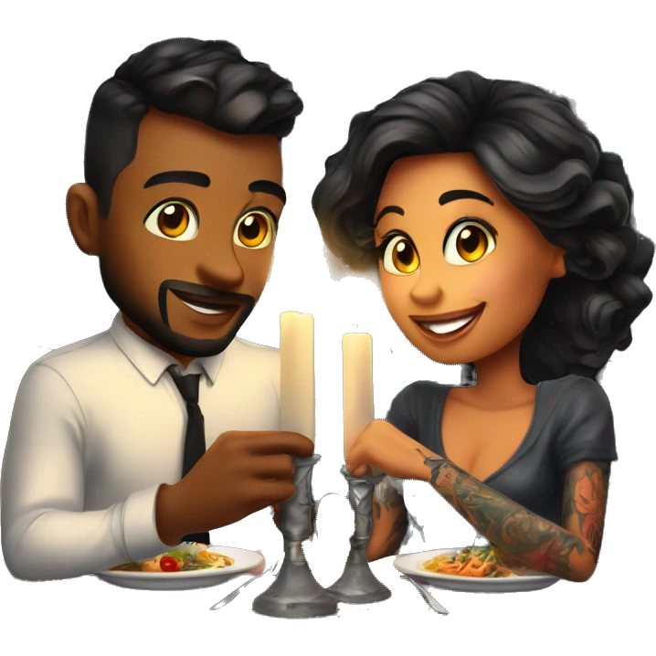 romantic candle light dinner for beautiful tattooed couple emoji