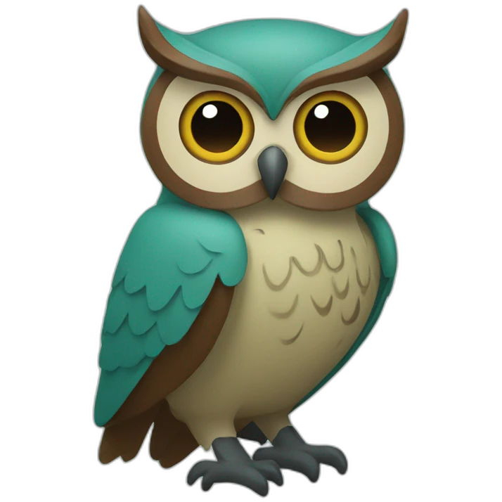 An owl, Greenish blue and brown emoji