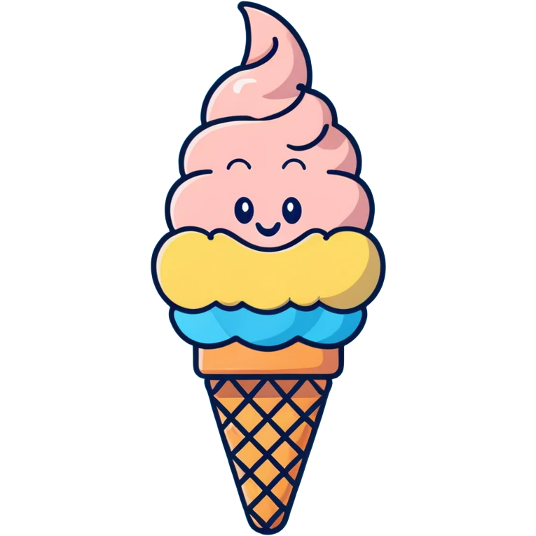 Cute peach ice cream cone with a happy face emoji