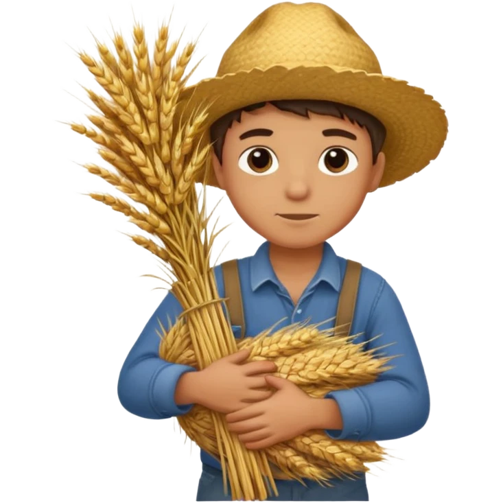 boy farmer, hug a bundle of straw emoji