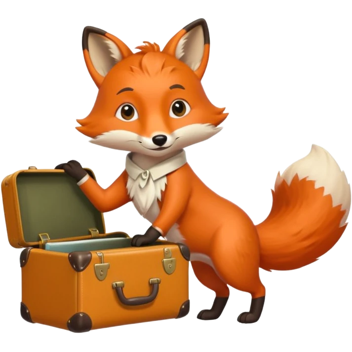 A clever fox gripping a tiny suitcase with its agile tail. emoji