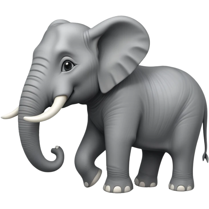 A giant 3D cartoon elephant in side view, towering and muscular, long tusks forward, thick textured skin, dust swirling around, strong sunlight and dramatic shadows, Memoji-style but intense and powerful. emoji