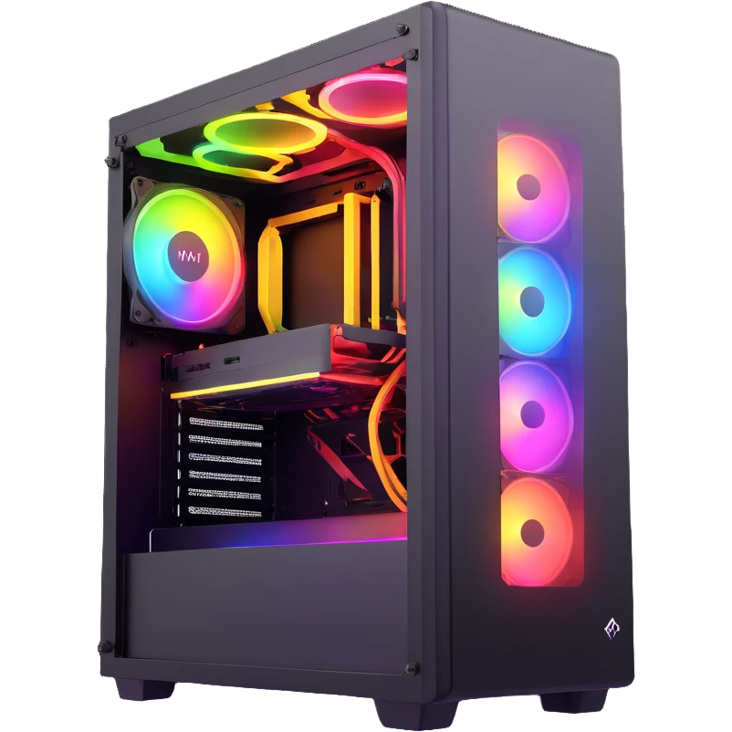 gaming PC with intense rainbow RGB lighting effects emoji