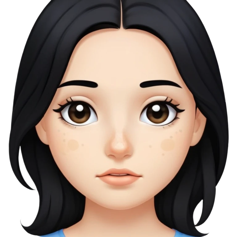 girl with pimples, flowing black hair and minimal makeup emoji