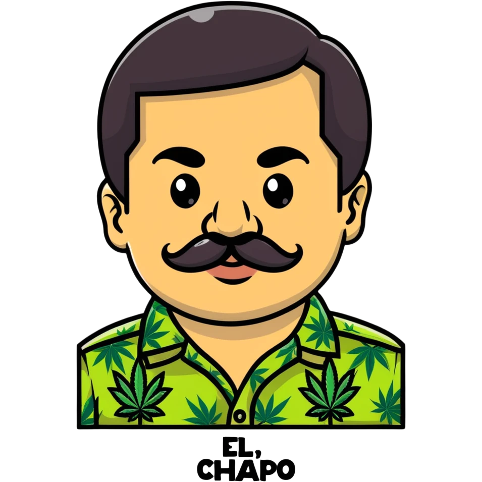 Mexican drug lord El Chapo with mustache and cannabis leaf patterned shirt emoji