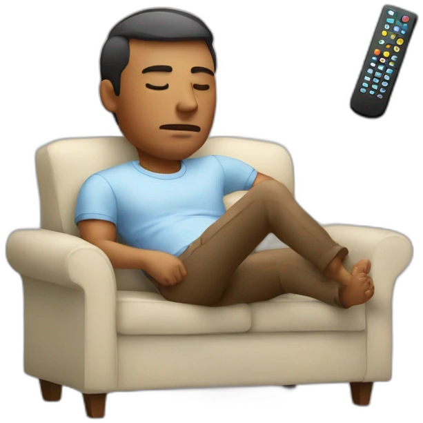 man falling asleep on a sofa with the remote control in his hand emoji