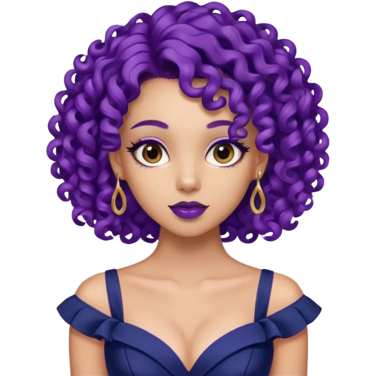 Fashion Model with Purple Curls, navy dress emoji