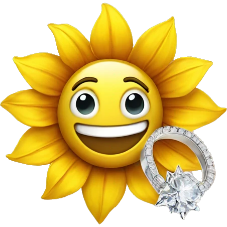 Smiling sunflower holding diamond ring emoji