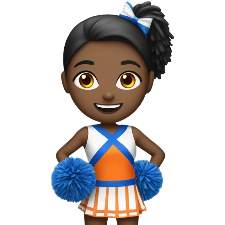 Cheerleader with orange and blue Pom poms  in her hand and a “K1 “on Uniform emoji