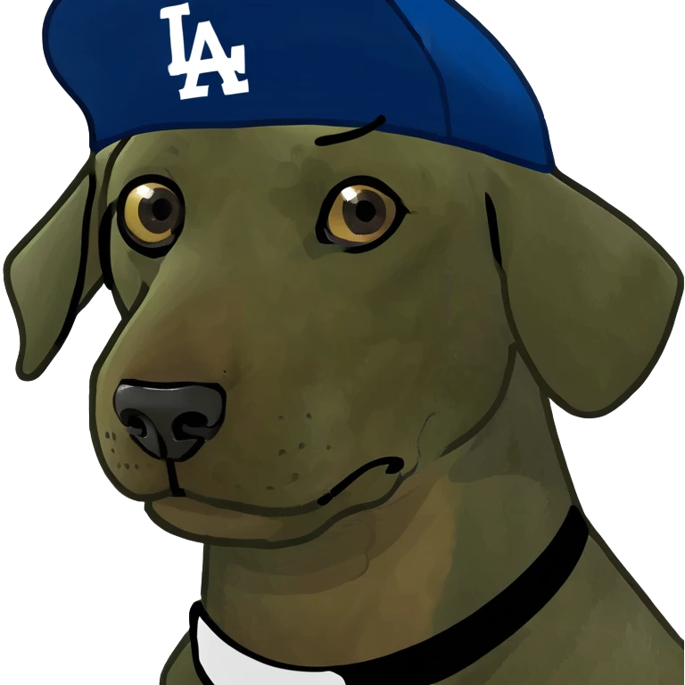 BROWN DOBERMAN WITH A DODGERS HAT emoji