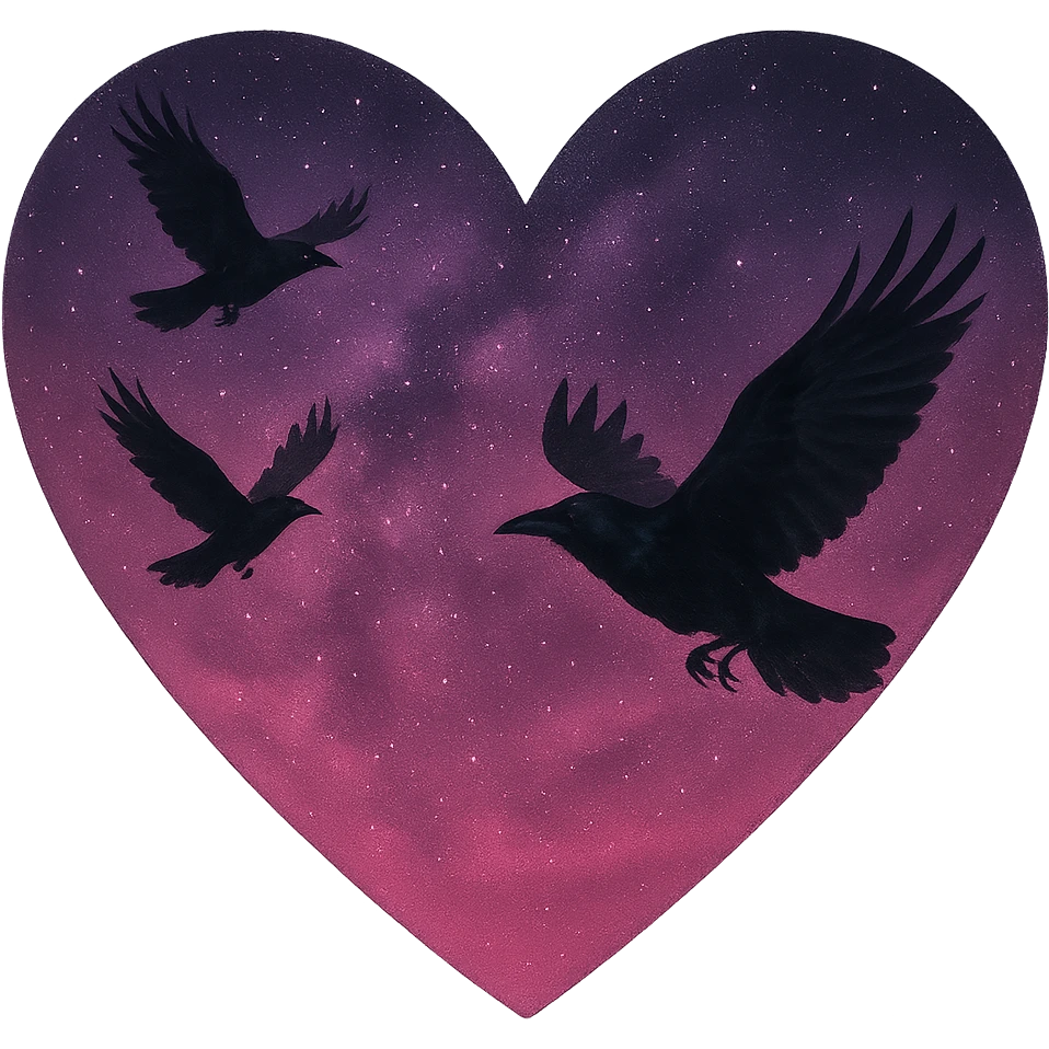  heart with pink night sky and dark ravens, remove background emoji