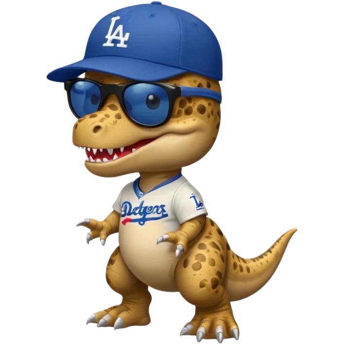 Baby T-Rex wearing sunglasses and an L.A. Dodgers baseball cap emoji