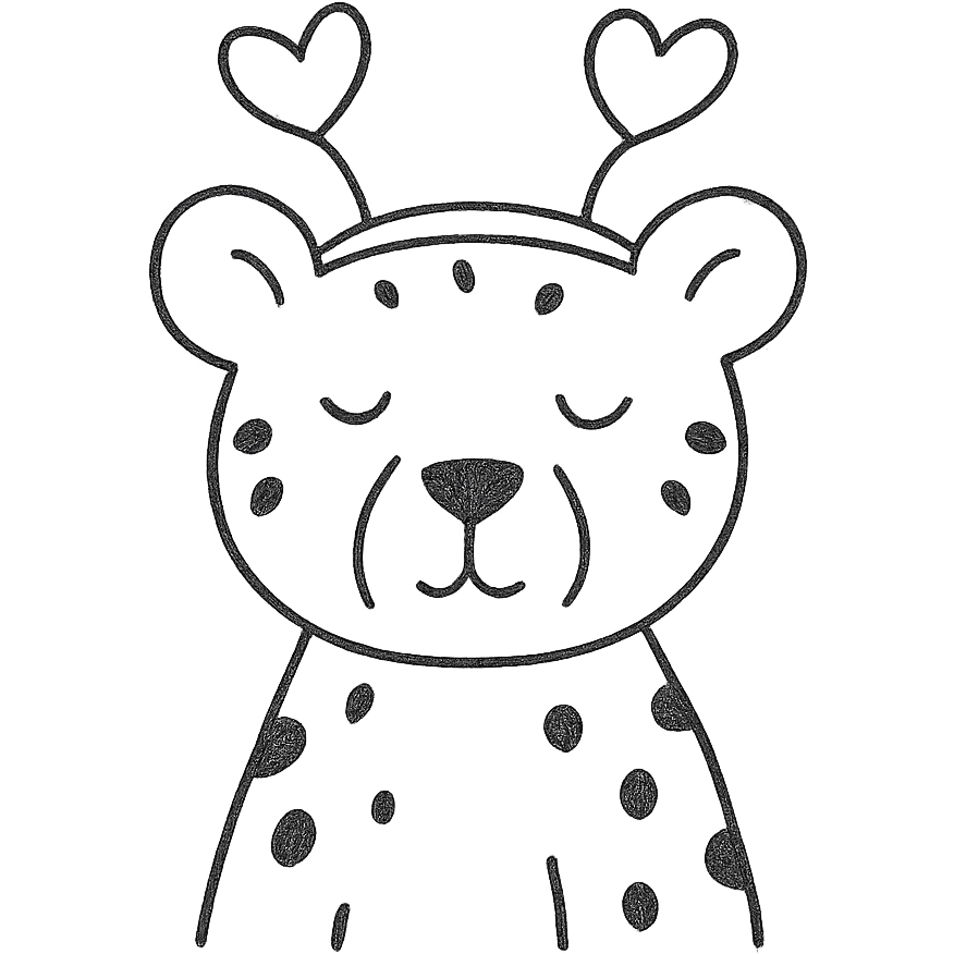cheetah with heart headband, hand-drawn outlined icon emoji