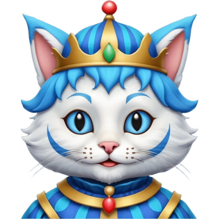crazy colorful cute little cat jolly joker, medieval, vintage, court jester, mac os icon, blue color emoji
