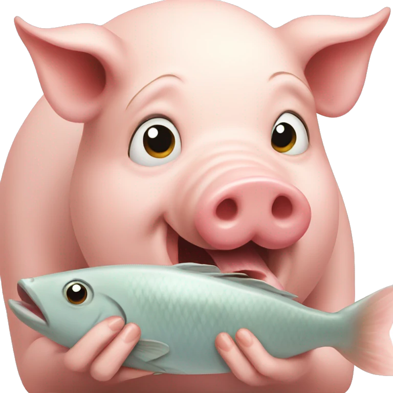 Pig eating fish emoji