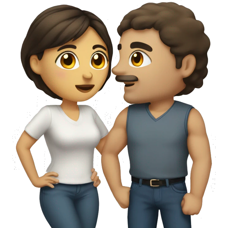 a woman with dark brown middle hair and a man with short light hair are kissing emoji