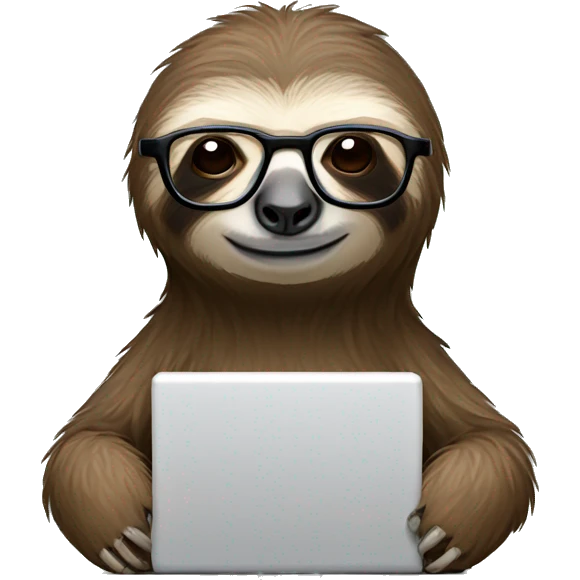 tired sloth wearing glasses with laptop and espresso tonic emoji