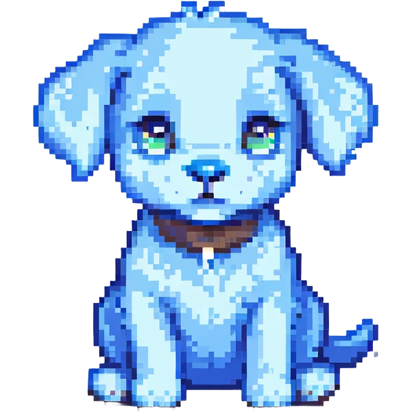 playful blue puppy sitting in pixel art style emoji