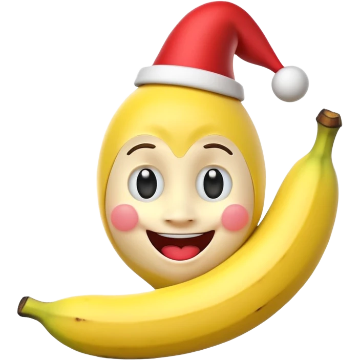A 3D cartoon banana with a red nose and tiny hat, smiling face, playful pose, Memoji-style. emoji