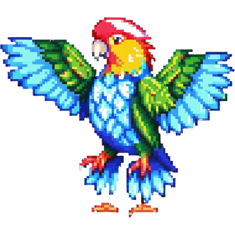 very simple low-detail pixel art party parrot with chunky pixels in an exaggerated pose emoji