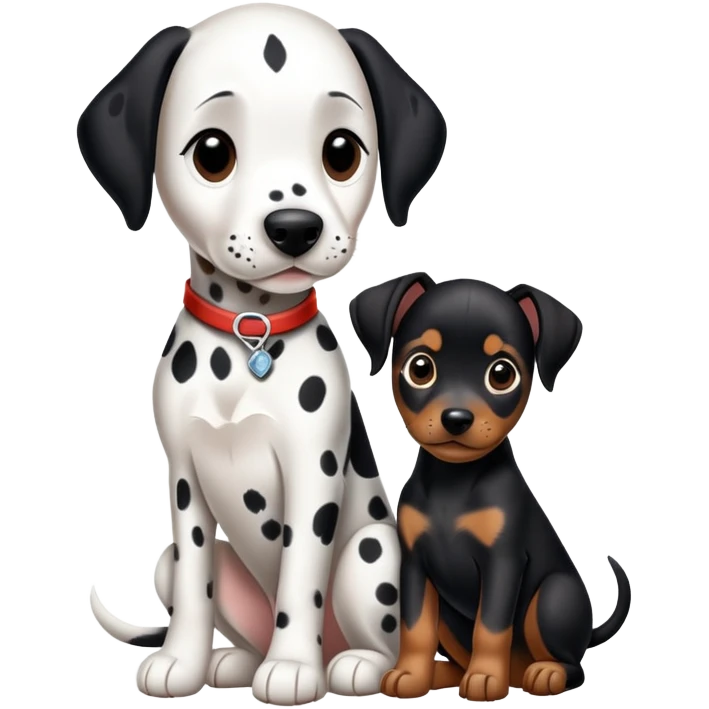 1 Dalmatian adult + 1 dobermann puppy emoji