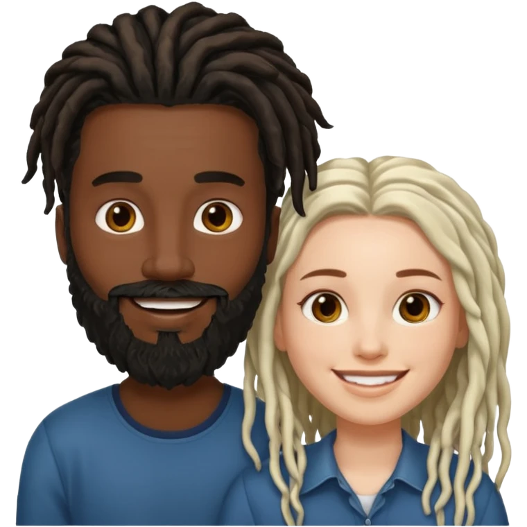 Couple emoji -WHITE with man with beardon and BLACK FEMALEwith mid length locs emoji