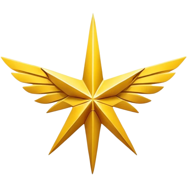 An eight-pointed star with wide wings, colored yellow, featuring a simple mountain silhouette in the center emoji