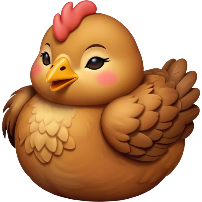 Meme-Worthy Cute Sleeping Brown Chicken Portrait Emoji, Head resting peacefully with a contented smile, showcasing a delightfully compact build and a luxuriously soft brown plumage, eyes shut in a serene, restful nap, Simplified yet hilariously adorable features, highly detailed, glowing with a soft, drowsy light, high shine, relaxed and utterly lovable, stylized with an air of playful laziness, bright and heartwarming, soft glowing outline, capturing the essence of a comically sleepy chicken, so meme-worthy it feels like it could instantly become the next viral sensation of adorable slumber! emoji